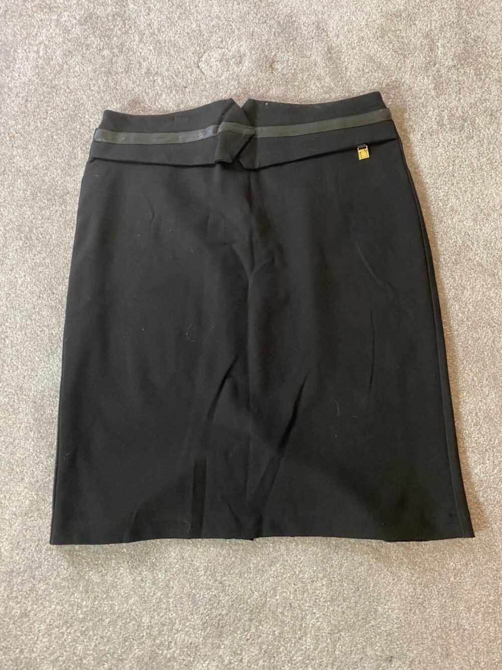 Anne Klein Black Pencil Skirt Satin Trim Waist Size 14